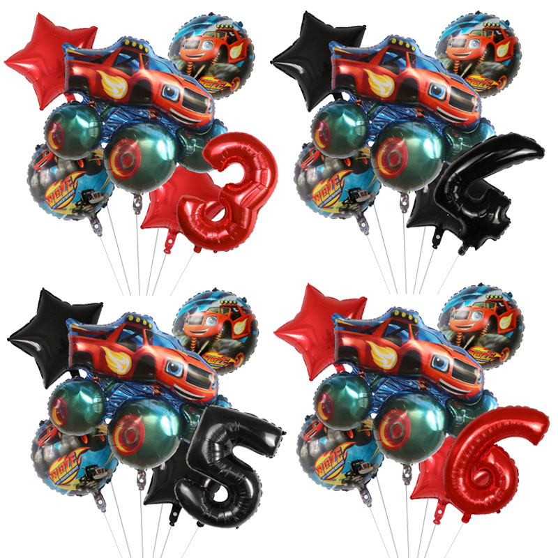 Foil Transfer Machine - 1 ชุด Blaze Monster ฟอยล์บอลลูนการ์ตูนกีฬารถจํานวนบอลลูนวันเกิดตกแต่งเครื่อง Racing