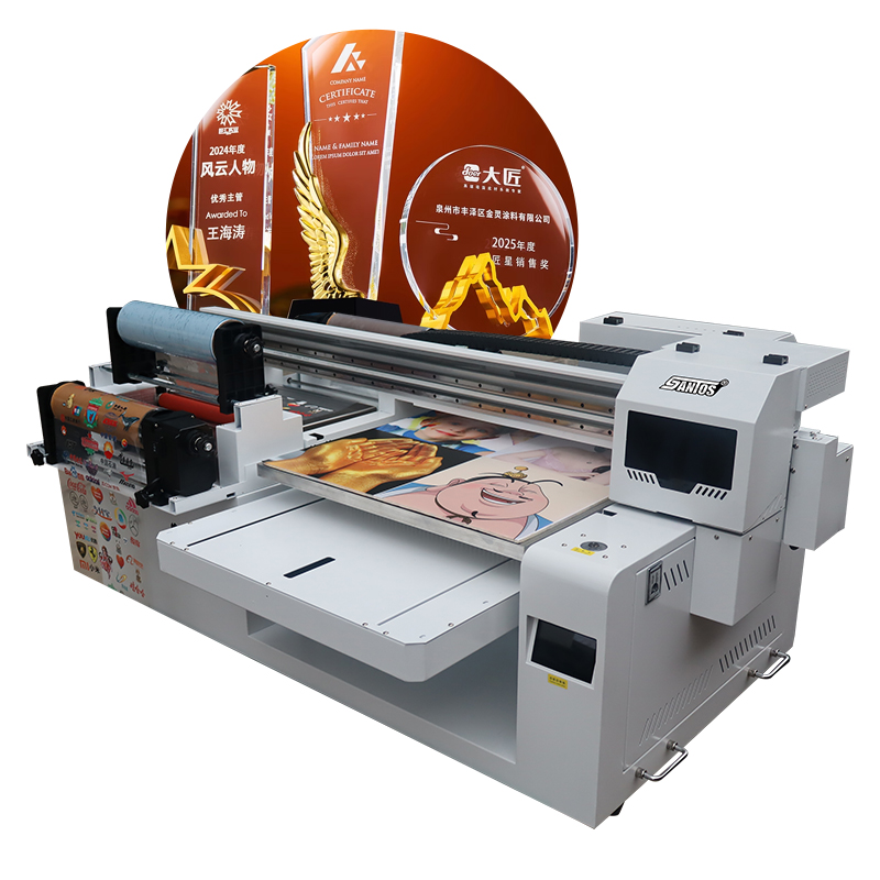 Commercial Print Model - สถานที่แล้วหรูหราที่กําหนดเอง UV DTF เครื่องพิมพ์ 6090 ชุดม้วนแบนแบบบูรณาการ