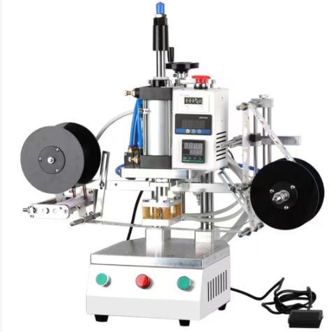 Foil Transfer Machine - เครื่องปั๊มร้อนลายตราสินค้า ปั๊มนูน ปั๊มฟอยล์ร้อนแบบนิวเมติก เครื่องติดฉลากหดรัดขวด