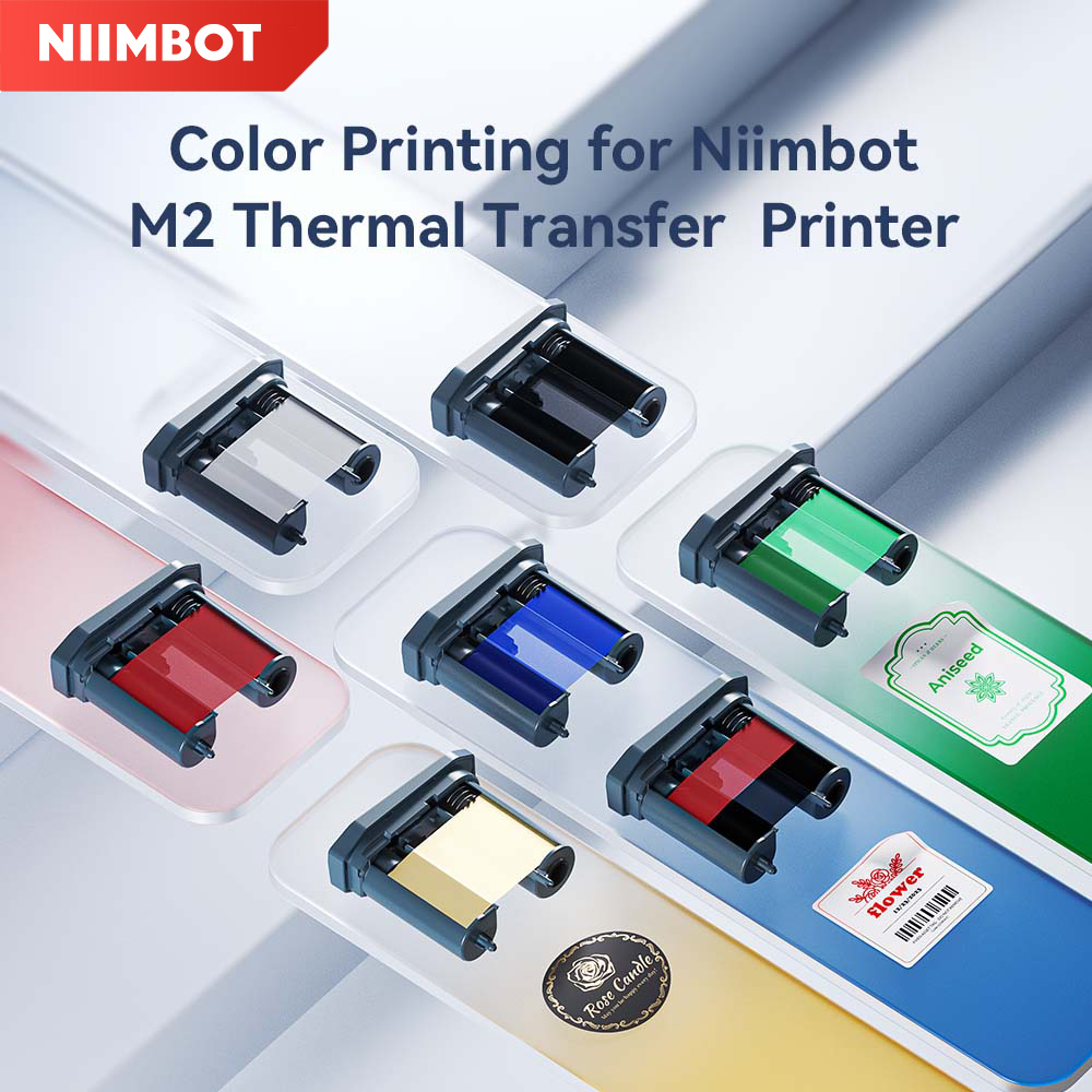 Commercial Printing Terms - Niimbot M2 Thermal Transfer Label กระดาษสีการพิมพ์ริบบิ้นสีขาว/เงิน/โปร่งใส/สายป้ายสติกเกอร์ระยะยาว